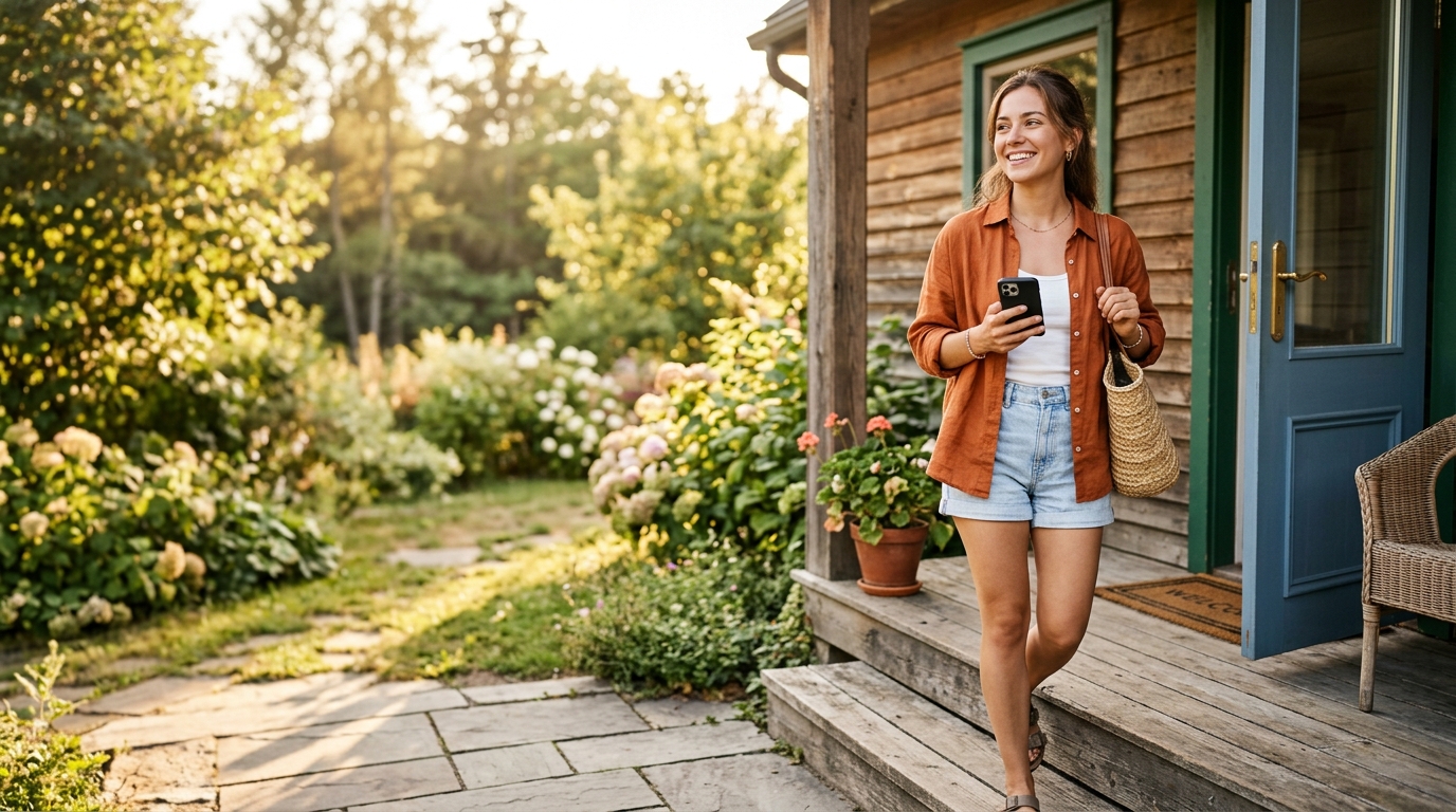 Woman leaving her house carefree with Ondrela